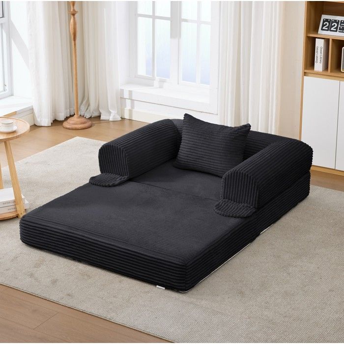 VUENOR Canapé convertible 1 place 120 x 85 x 65 cm noir – gain de place coussin inclus