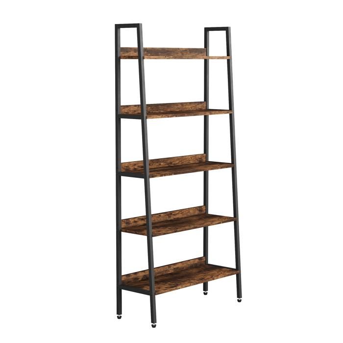 Étagère bibliothèque - rangement style industriel incliné 5 niveaux mobilier salon - 80x30x170cm - Rangement ouvert pour salon，Brun