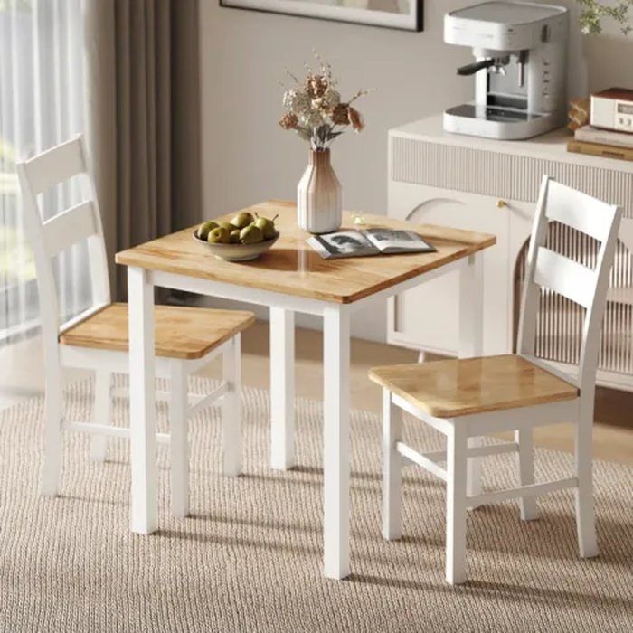 Lot de 2 chaises de cuisine en bois d’hévéa blanc avec dossier à barreaux cintré