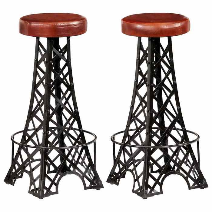 vidaXL Tabourets cuisine - Chaises de bar - lot de 2 - cuir véritable @445