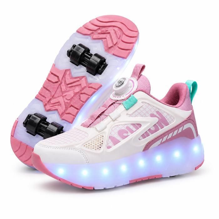 PATIN A ROULETTE enfant AProsp LED 4 roues amovibles pointures 28-40 baskets sport garçon fille rose