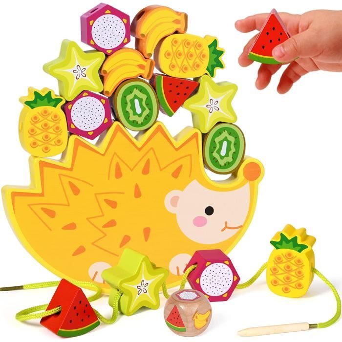 2 in 1 Jouets Montessori, Jouet à Empiler en Bois, Jeu d'enfilage 2 in 1 Jouets Montessori, Jouet à Empiler en Bois, Jeu d'enfilage