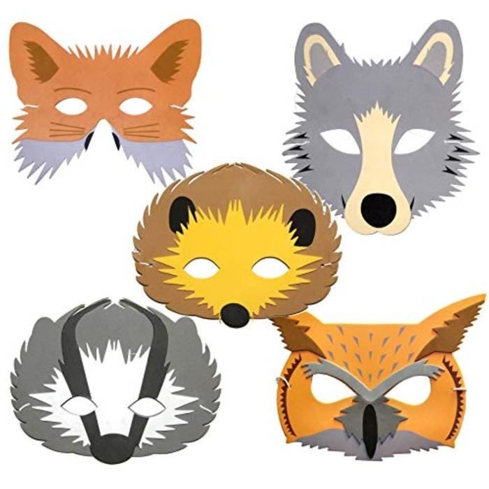 Carte 4 Woodland Animaux Enfant Masques de couleur en-Hérisson renard loup & hibou 