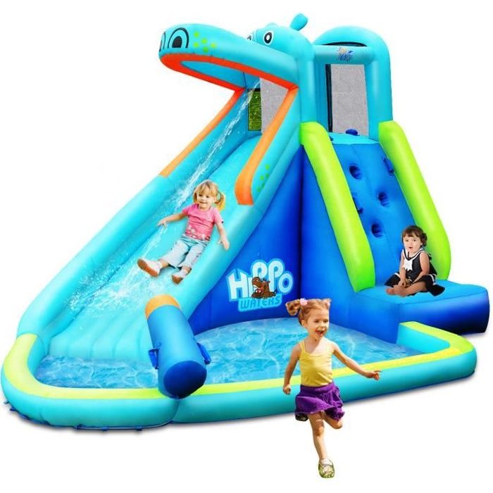 Costway Chateau Gonflable Enfant Avec Toboggan Piscine Mur D Escalade Canon A Eau En Polyester Charge 90kg Souffleur Non Inclus Cdiscount Jeux Jouets
