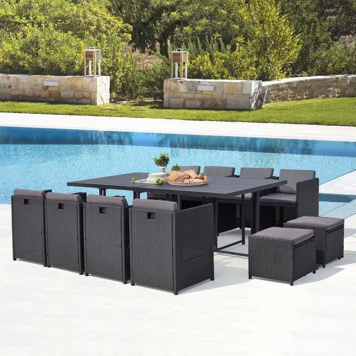 Le Kaolino Salon De Jardin Encastrable 12 Places En Resine Tressee Et Aluminium Noir Coussins Gris Achat Vente Ensemble Table Et Chaise De Jardin Salon Encastrable 12 Pers Cdiscount