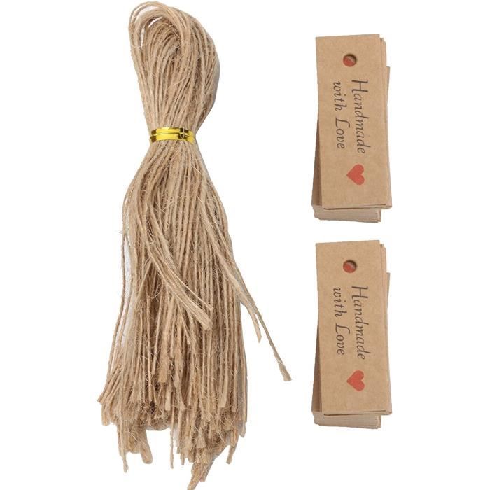 Lot de 150 étiquettes cadeaux en papier kraft avec ficelle de 20 m - Lot de 12