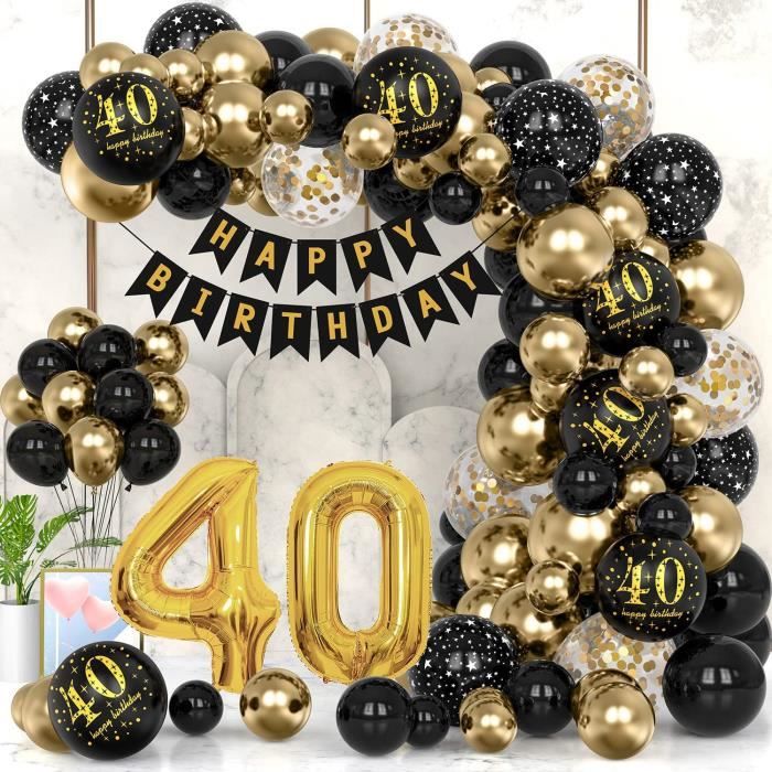 Décoration Anniversaire 40 Ans Vert Et Or - Ballons, Guirlande, Fanions, Confettis, Kit Complet