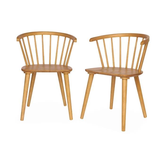 Lot de 2 chaises naturelles à barreaux en bois et contreplaqué. Paula. L 51 x P 53 x H 75cm Lot de 2 chaises naturelles à barreaux en bois et contreplaqué. Paula. L 51 x P 53 x H 75cm
