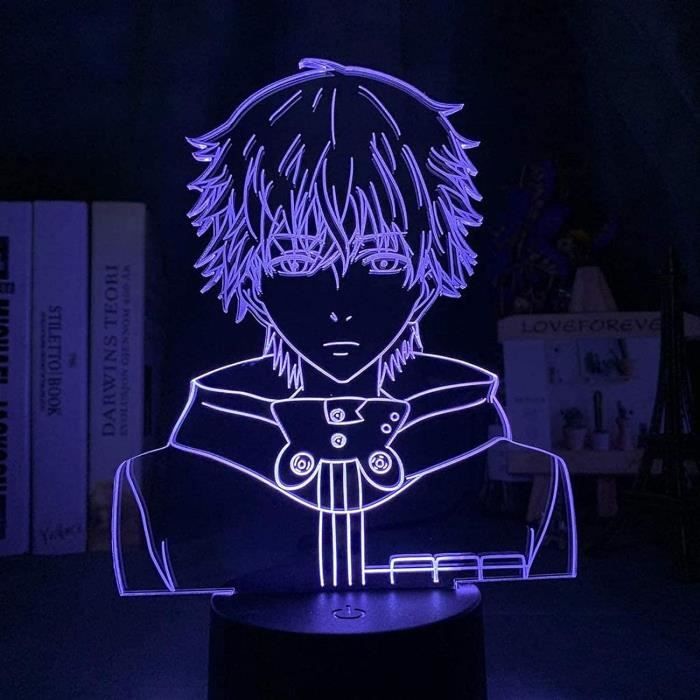 Lampada 3D Tokyo Ghoul Ken Kaneki - Luce Notturna LED 7 Colori Con Telecomando, Regalo Anime Compleanno Natale