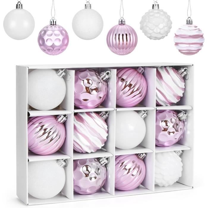 Boules De Noël Violet Rose Clair, Peint Boule Noel 6Cm, Boules Sapin De