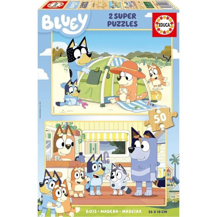 Puzzles en bois Bluey pour enfants - Lot de 2 - 50 pièces chacun ...