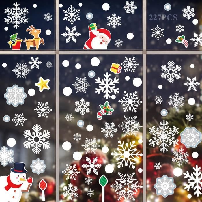 Autocollants Flocons De Neige Rouges Pour Fenêtre Noël - 93 Stickers PVC Réutilisables, Sans Colle - Décoration Hivernale Pour Vitres