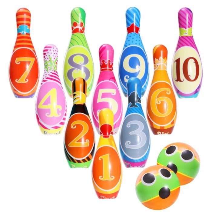 Dreamon Jeux de Quilles 10 quilles et 2 Balle en Mousse Bowling Set mit Sac Rangement Jouet Exterieur Int/érieur Enfant Cadeaux pour Gar/çons Fille 3 4 5 Ans