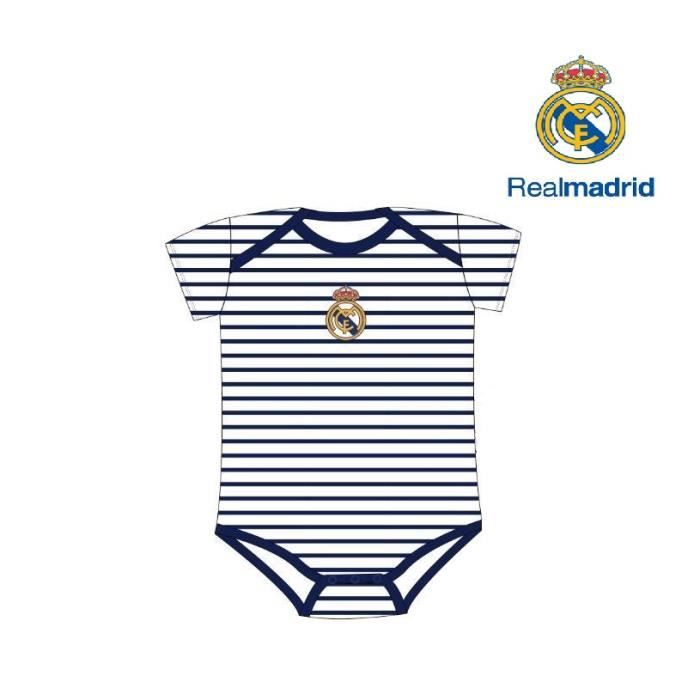 Body Bebe Manches Courtes Real Madrid Mariniere 6 Mois Avec Logo Du Club Joli Bodie Raye Fans Foot Ronaldo Idee Cadeau Naissance Blanc Bleu Cdiscount Pret A Porter