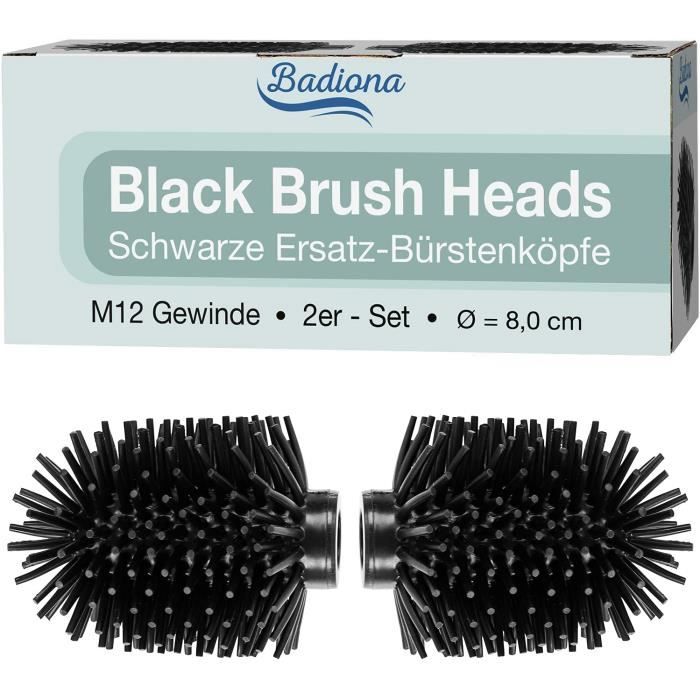 Badiona Lot De 2 Têtes De Brosse WC En Silicone Noir – Rechange 8cm, Filetage 12mm, Durables Et Faciles à Nettoyer