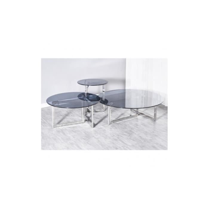 Set de 3 tables basses métal et verre QUEBEC Cdiscount Maison