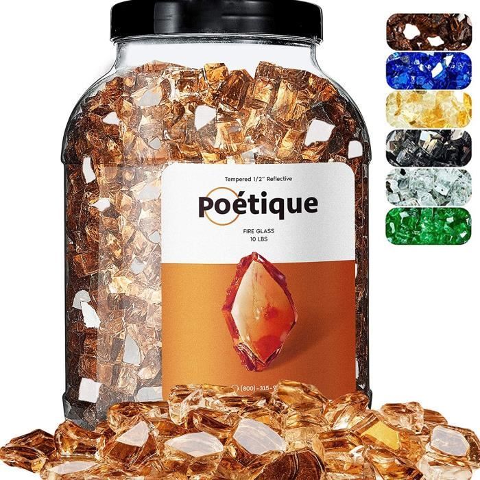 4,5 kg Pour extérieur et intérieur Motovecor Verre à feu réfléchissant pour foyer naturel ou propane Pierres à feu en cuivre ambré 12,7 cm 