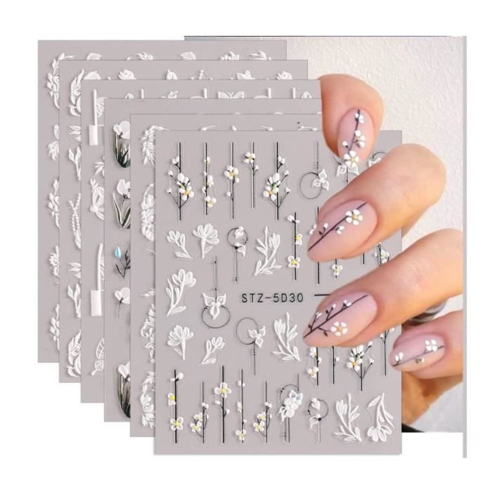 Stickers Ongles, 6 Feuilles 5D Stickers Ongles Autocollants, Stickers