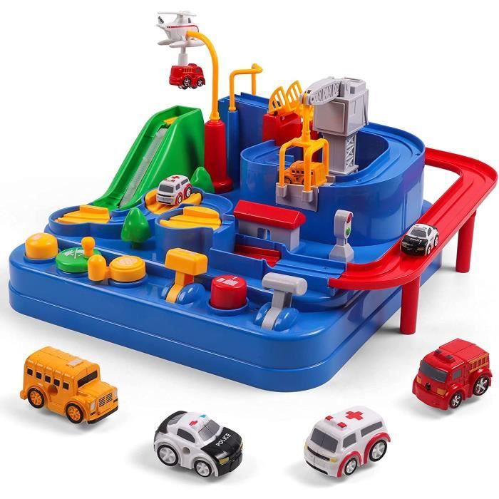 avec 2 Animaux Couleurs Aléatoires Carsge Toboggan de Animaux Mignons Jouet Enfant de Terrains de Jeu Escaliers Piste de Course Manuellement sans Piles Bleu 