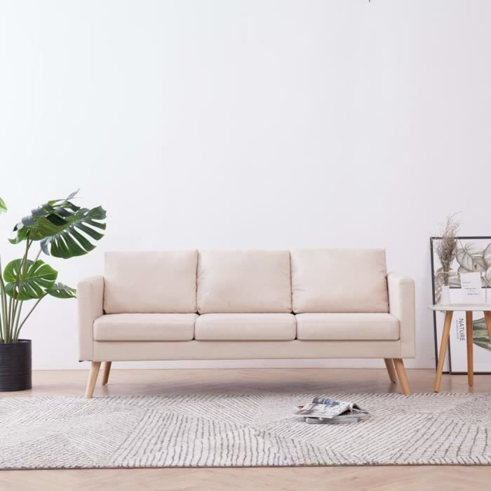 canape a 3 places tissu creme cdiscount maison