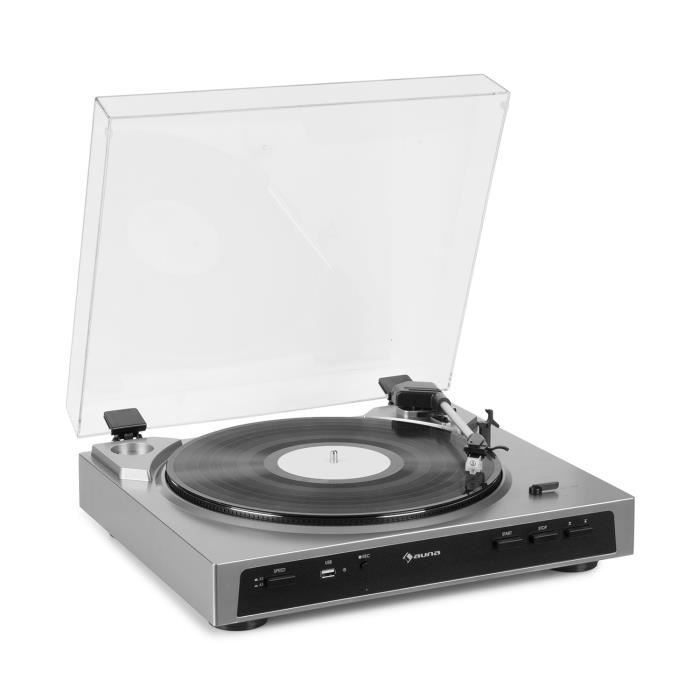 Auna Fullmatic Platine vinyle préamplifiée Tournedisque automatique 2 vitesses sortie AUX