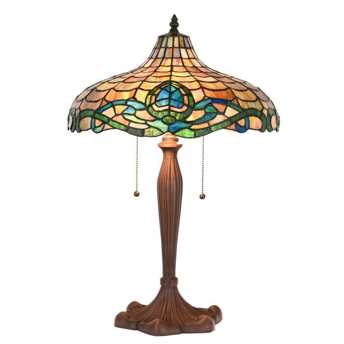 Lampe de table Tiffany Ø 41x60 cm Violet Vert Verre Plastique Rond 5LL-1208