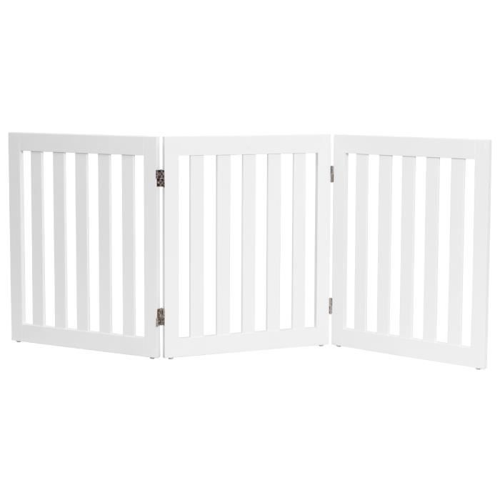 Comparer les prix de COSTWAY Barrière de Sécurité pour Chien 3 Panneaux avec 2 Pieds de Soutien 150x60 CM Barrière Modulable Pliable pour Animaux Blanc