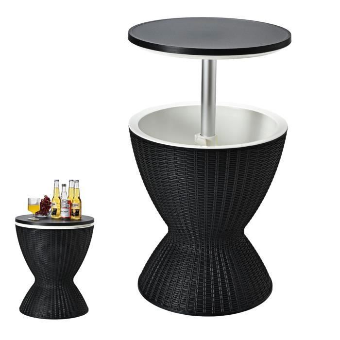 COSTWAY Cool Bar 30L Table Basse 2 en 1 avec Plateau Relevable Ø 43 x 575/82H cm Imitation Rotin pour Fêtes Terrasses Jardins Noir
