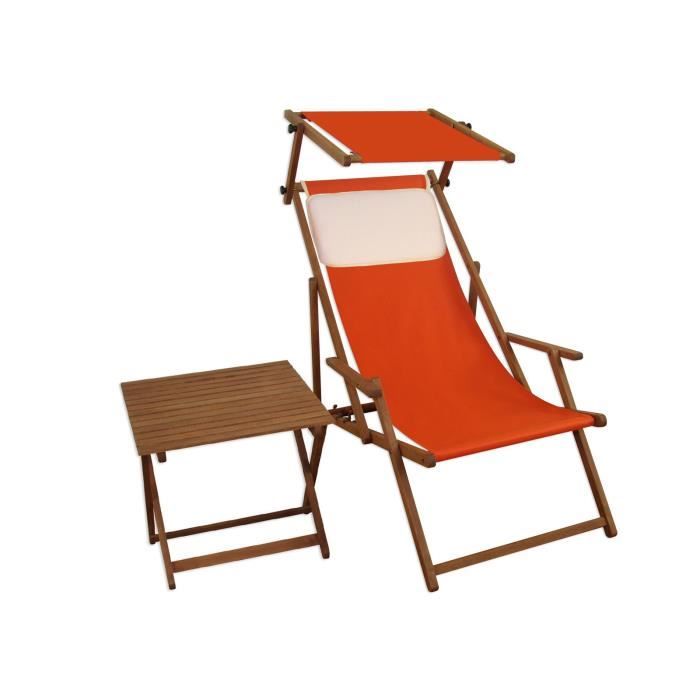 chaise longue de jardin pliante terracotta avec pare-soleil et petite table - erst-holz - 10-309stkh