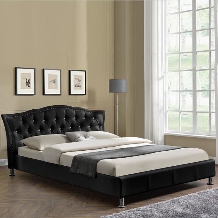 lit capitonné milano - meubler design - 160x200 - sommier inclus - noir - elégance - chic