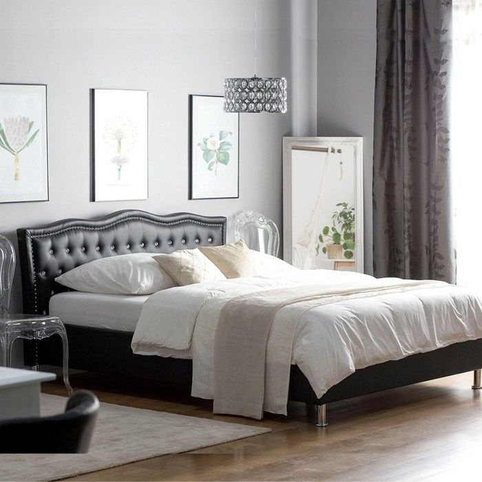 Lit Capitonné Milano Design Confort Et Style Pour Votre Chambre - Noir - 160x200