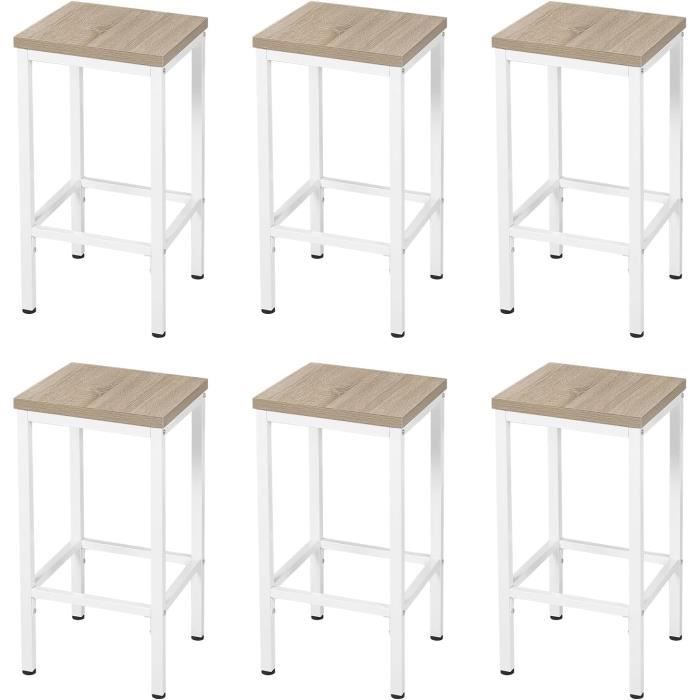 EUGAD Lot de 6 Tabouret de Bar Chaise de Cuisine Industriel avec Repose-Pieds en Bois Aggloméré + Métal Chêne Clair E0AG0083-6