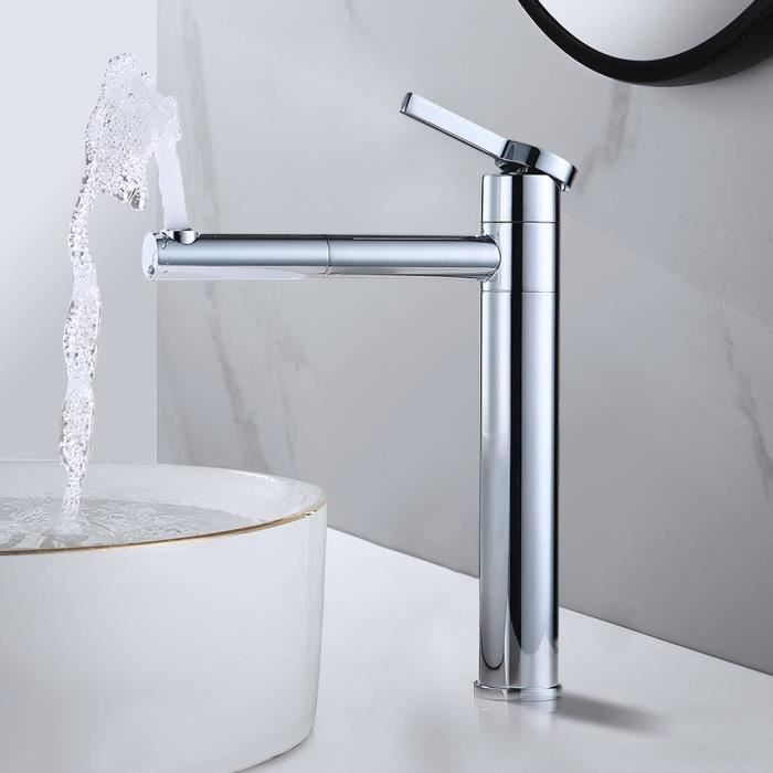 Robinet Lavabo Namuoto Bec Haut - Laiton, Pivotant 360° - Mitigeur Salle De Bain Réglable - Style Rétro