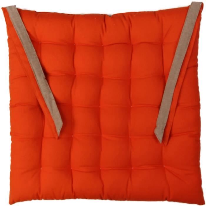 Lot De 4 Galettes De Chaise Carrées 40x40 Cm - HOMESCAPES, Coton Matelassé, Rayures Rouges - Avec Attaches - 6
