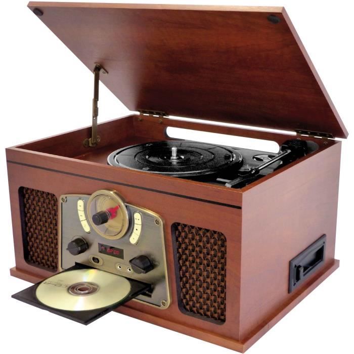 Platine Vinyle Chaine Stereo Retro Lecteur Cd Tourne Disque Usb Radio K7 