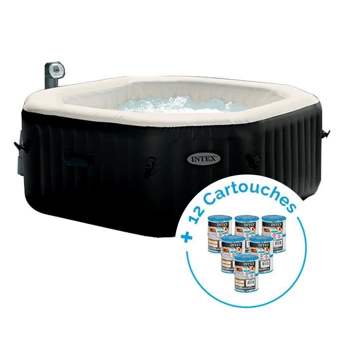 spa gonflable intex purespa jets et bulles 6 personnes 12 cartouches pure spa cdiscount jardin