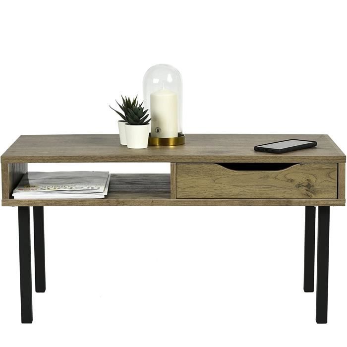 table de salon iris ohyama - wct-800 - marron cendré - rangement tiroir - l80 x p38 x h41 cm
