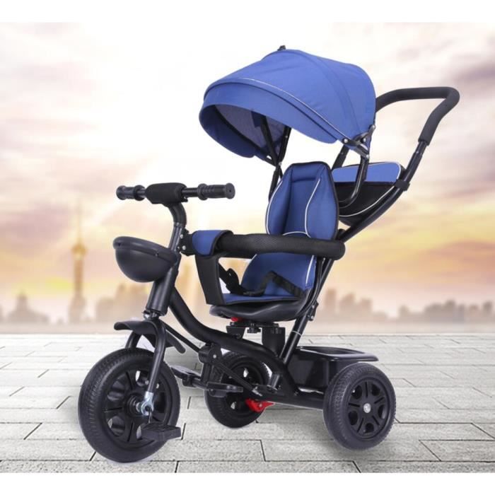 Tricycle enfant évolutif 4 en 1 réglable pliable alu. PP - Bleu