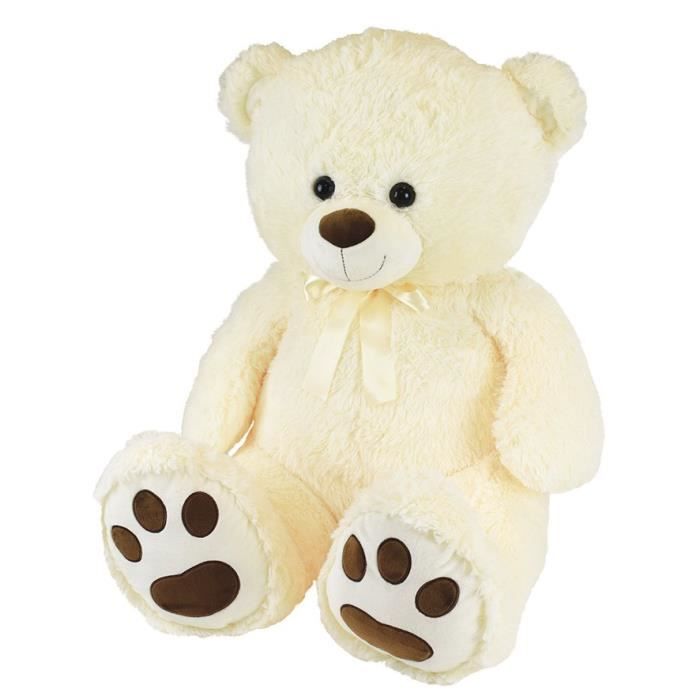 Ours Crème en Peluche avec Noeud +/- 100 cm - PLANET PLUCH - Grand ours crème de 1 mètre irrésistiblement doux.