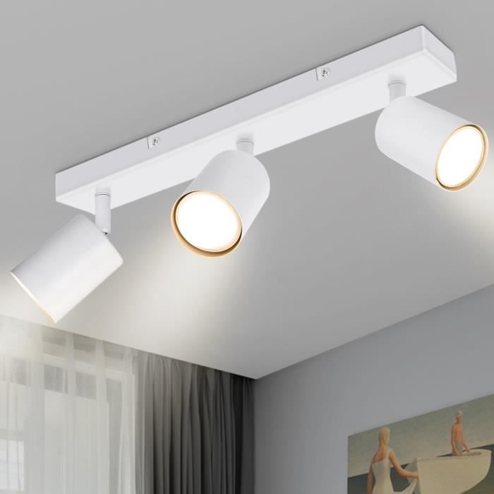 Plafonnier avec 3 Spots Kambo Plafond Blanc Rectangle en Métal GU10, luminaire  Spot pour Chambre Salon Séjour Couloir Sans Ampoules - Cdiscount Maison