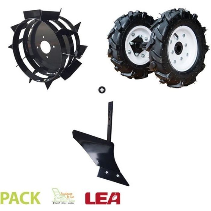 Pack charrue monosoc, roues agraires et fer LEA pour motobineuse et motoculteur toutes marques