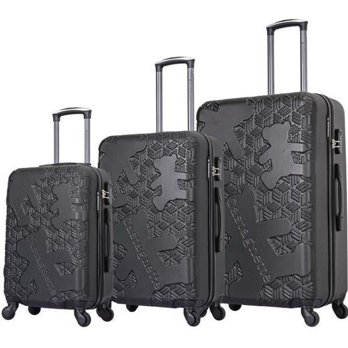 lulu castagnette ensemble de 3 valises à roulettes noir - ll-t521 black