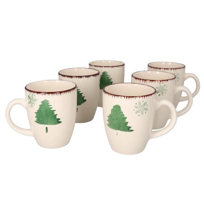 MamboCat 6 Tasses à Café Eucalyptus Avec Soucoupes - Porcelaine 180ml Décor Plantes Vertes