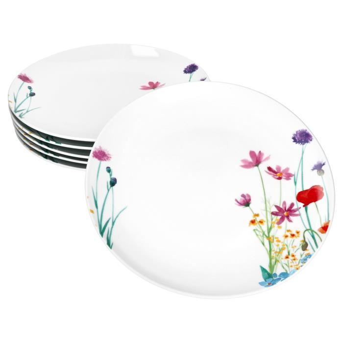 Assiettes plates - MARIE - Set de 6 - Porcelaine - Ø 26 7 cm - Décor printanier Assiettes plates - MARIE - Set de 6 - Porcelaine - Ø 26 7 cm - Décor printanier