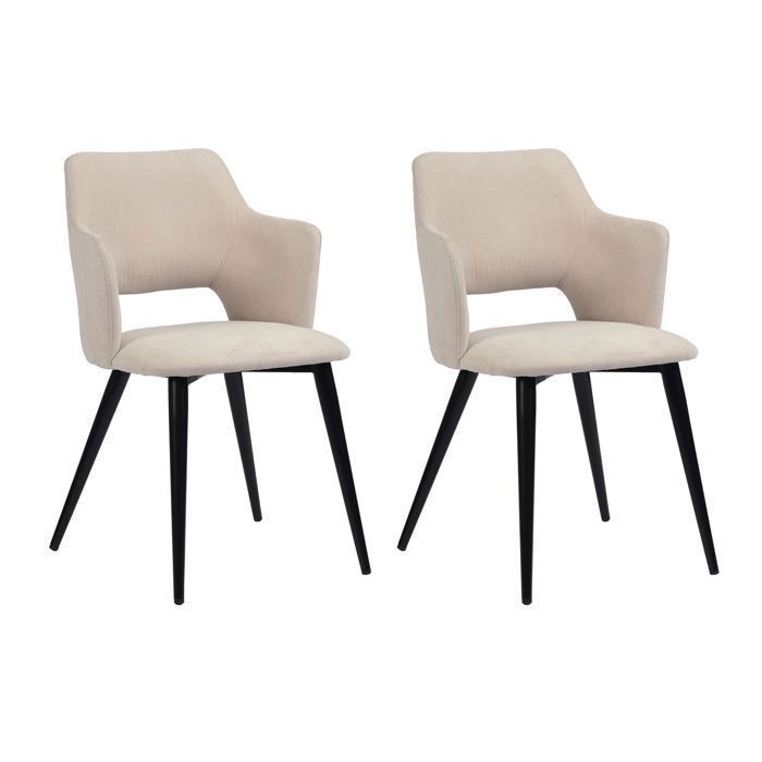 MEUBLES COSY Lot de 2 Chaises de Salle à Manger - Siège en Tissu Beige Pieds en Métal Noir - Style Scandinave - pour Cuisine Bureau