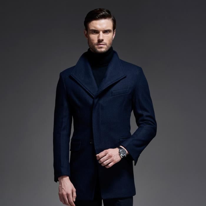 Manteau Homme Hiver en Laine Caban 2016 Bleu Bleu - Achat ...