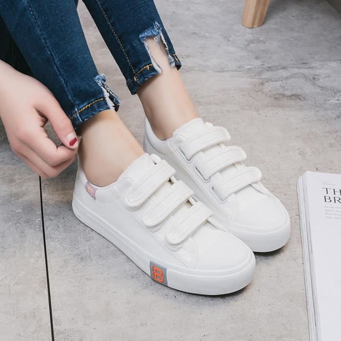 Filles Femme Fashion Skateboard Baskets à Semelle Compensée Toile Chaussures À Lanières Baskets