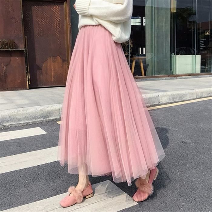 Jupe plissée longue rose shop
