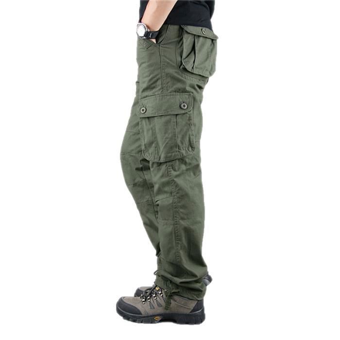 Pantalon homme cargo de travail style militaire multipoche pantalons casual en coton cargo pants fonce