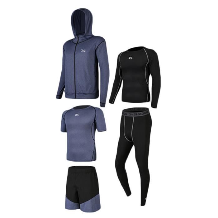 Ensemble de Vetement Sport Homme Fitness Running 5 Pieces Bleu Fonce Polyester Elasthanne Bleu fonce Cdiscount Sport